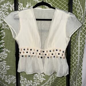 🐚 Boho Dream Cowrie Shell & Sequin Peplum Blouse